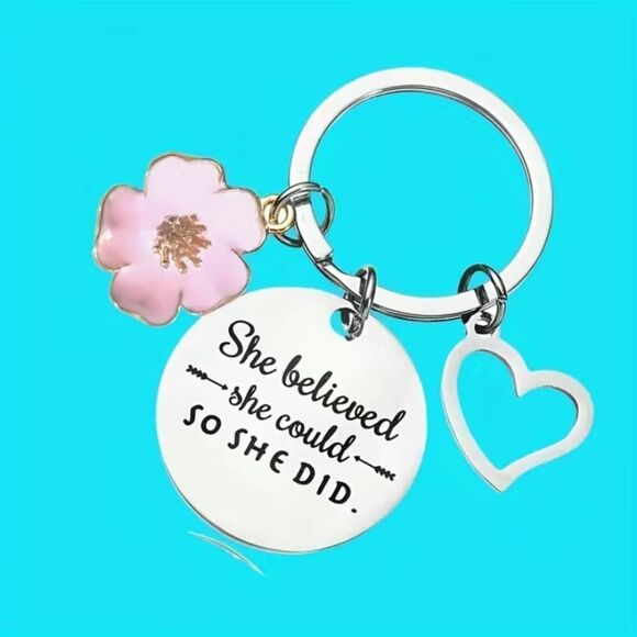 🌸 She Believed She Could So She Did Bag Charm Keychain 🌸 - Picture 1 of 5